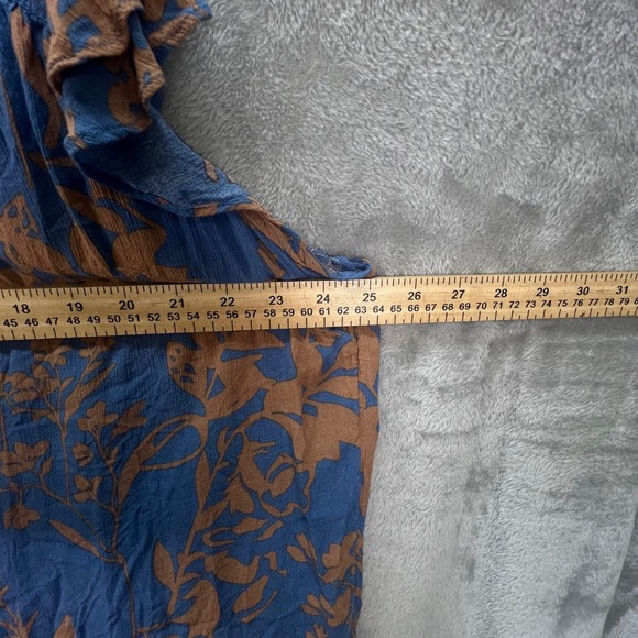 Market & Spruce Blue Brown Floral Flutter Sleeve 2X Boho Cottagecore Peasant - Picture 6 of 9